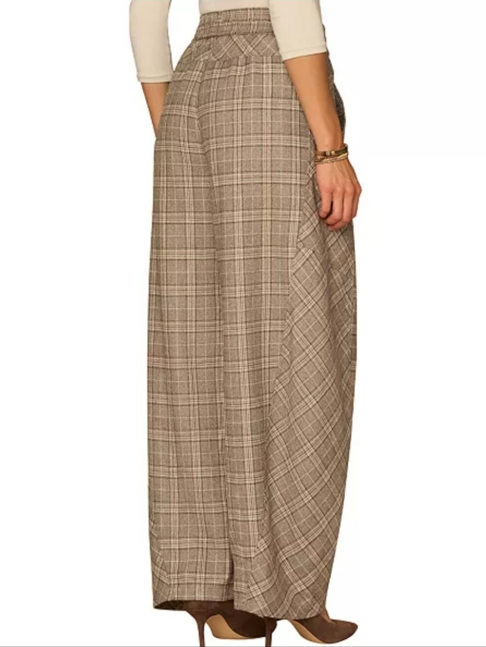 NWT Democracy Plaid Relaxed Straight Barrel Leg Pull-On Pants in Brown and Cream - Picture 2 of 12